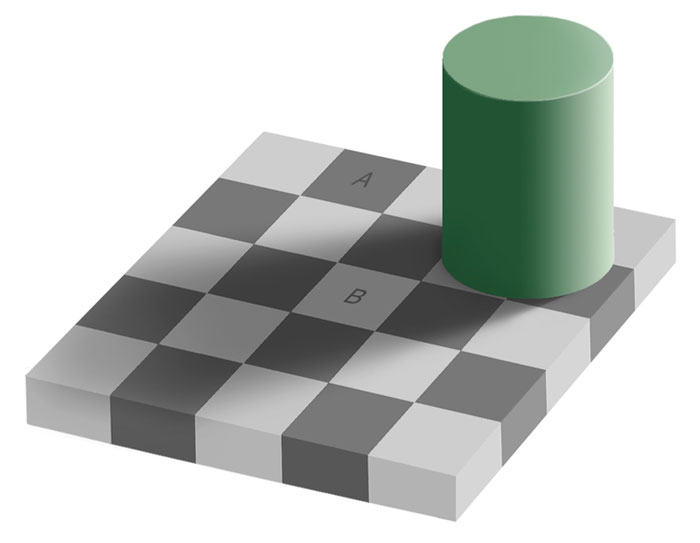 Square 'A' is obviously darker than square 'B' right? Wrong, while it may seem hard to believe, the two are the exact same shade of gray, it's another case of an optical illusion playing tricks on the mind.