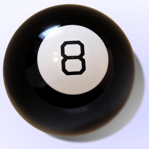 This picture shows a close up view of an 8 ball used for playing pool.