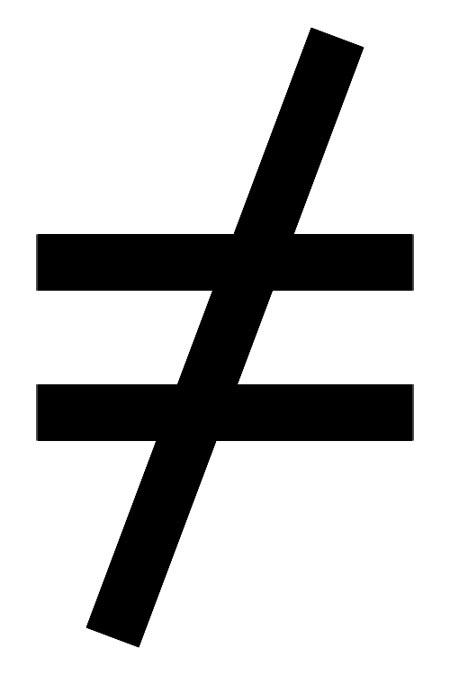 This picture shows an inequality sign, used in math to show that two values, expressions or objects are not equal.