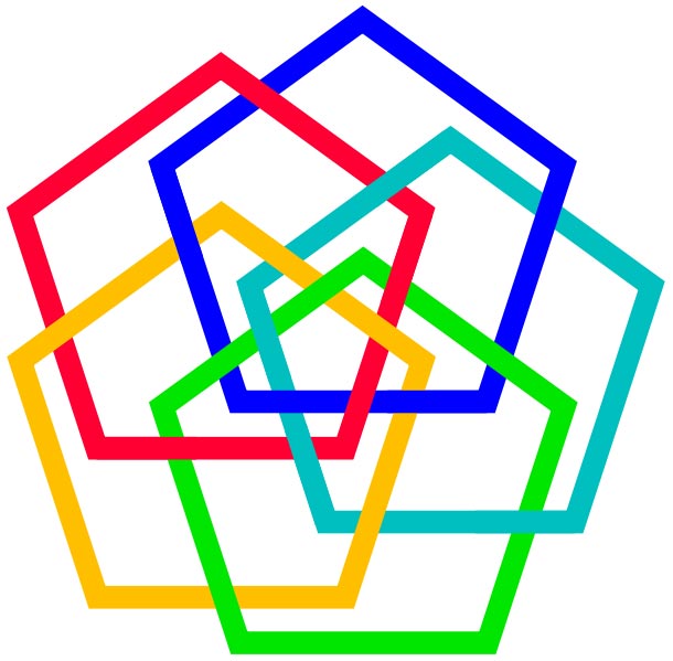 This picture shows a design of five alternately interlaced pentagons.