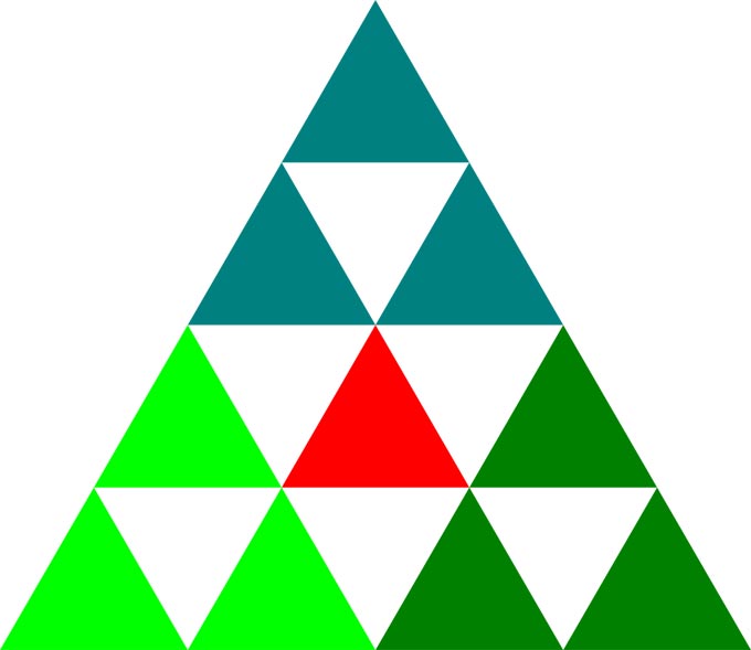 This picture shows an example of a a mathematically generated pattern known as a Sierpinski Triangle.