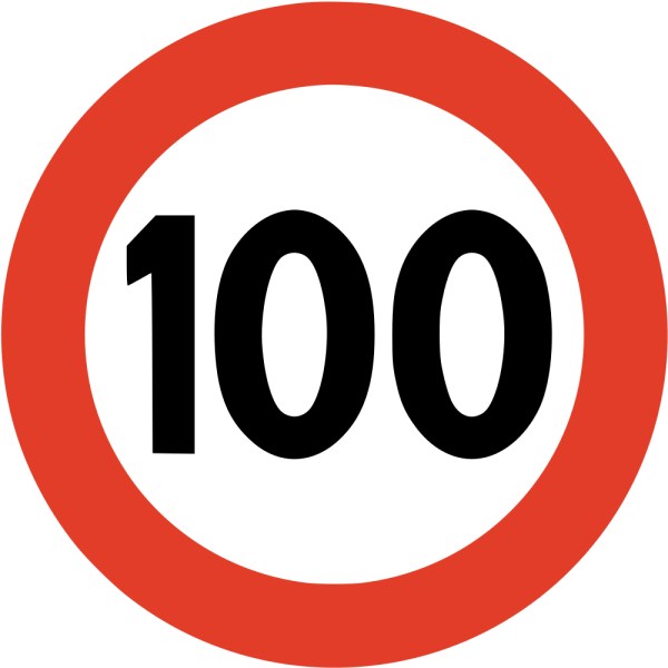 This picture shows the number 100 written in black inside a circle with a red outline.