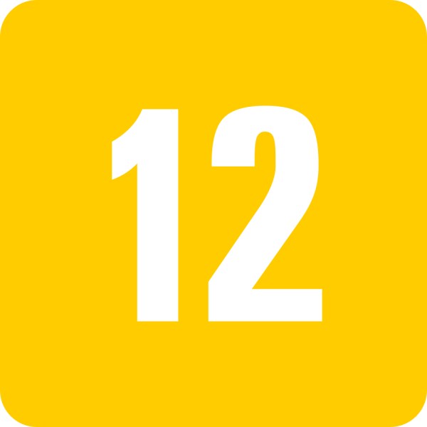 This picture shows the number 12 written in white inside a square.