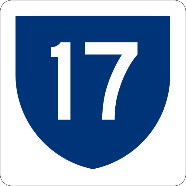 This picture shows the number 17 written in white inside a shield symbol.