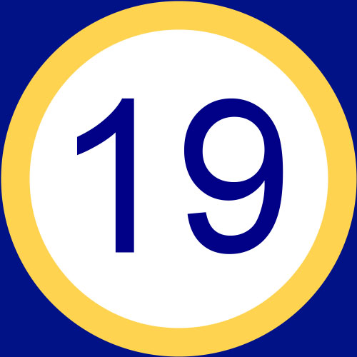 This picture shows the number 19 inside a circle and square.