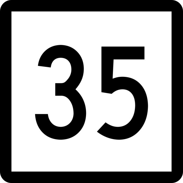 This picture shows the number 35 written in black inside a white square with a black outline.