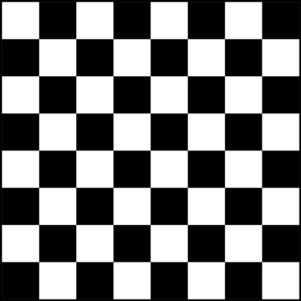 This picture features the simple tessellation, or tiling, of a common chess board with alternating black and white squares making up the larger board.