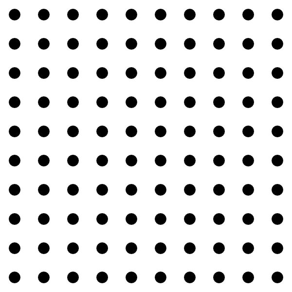 This picture features a square dot grid that measures ten dots in width and ten dots in height.