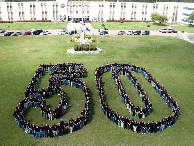 This photo shows the number 50 as created by NASA staff to celebrate NASA's 50th anniversary.