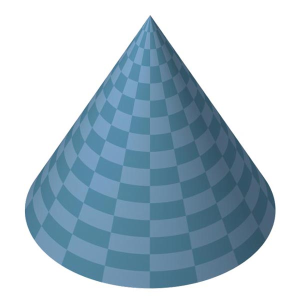 This picture features a cone. A cone is a curved 3D shape with a circular base that narrows toward a point.