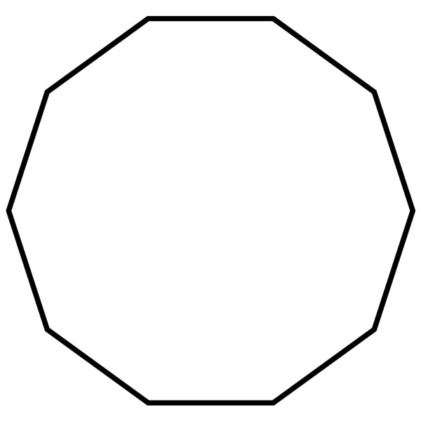 This picture features a decagon. A decagon is a polygon with 10 sides and 10 interior angles which add to 1440 degrees.