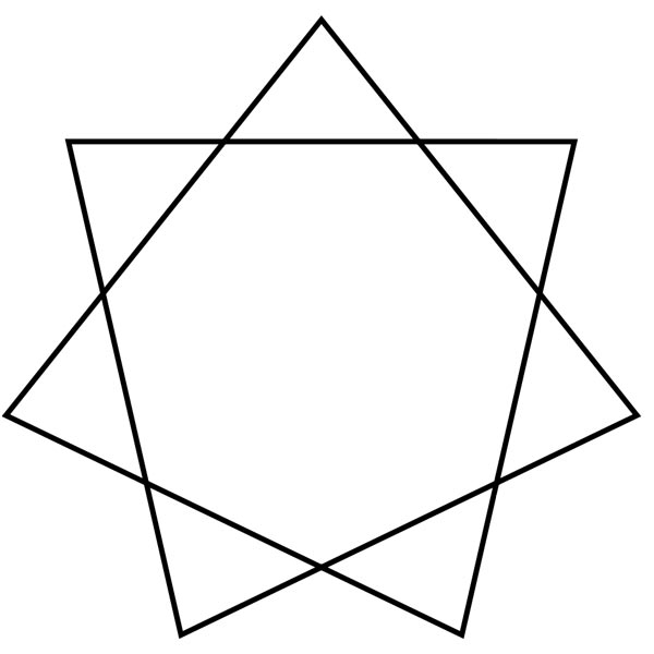 This picture features a heptagram star. A heptagram is a 7 pointed star with 7 straight lines that form the shape of a heptagon in the middle.