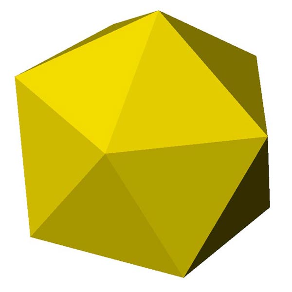 This picture features an icosahedron. An icosahedron is a polyhedron with 20 equilateral triangle faces.