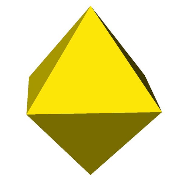 This picture features an octahedron. An octahedron is a polyhedron with 8 equilateral triangle faces.