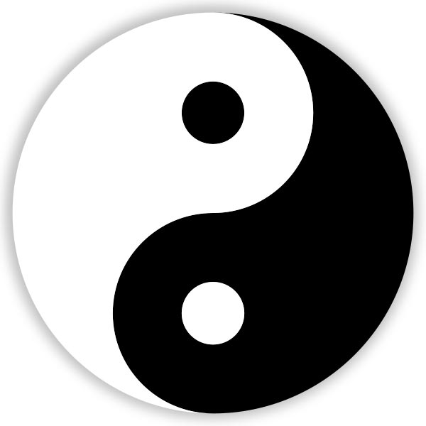 This picture features a yin yang. A yin yang is a unique shape that represents a concept related to Chinese philosophy.